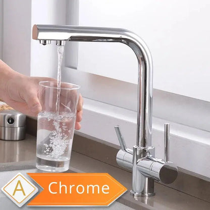 Black and Golden Filtered Crane For Kitchen Pull Out Sprayer  drinking water Three Ways Water Filter Tap Kitchen Faucet hot cold - petguardiansupplies