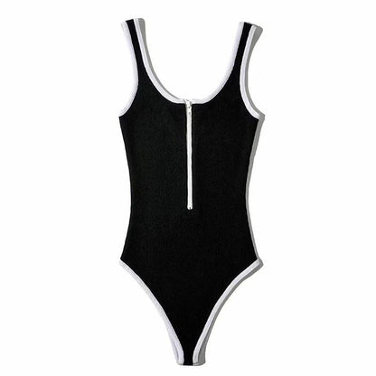 Women's slim fit sports sports black retro bodysuit jumpsuit women's zipper solid color waistless sexy jumpsuit 2022 y2k Toops - petguardiansupplies