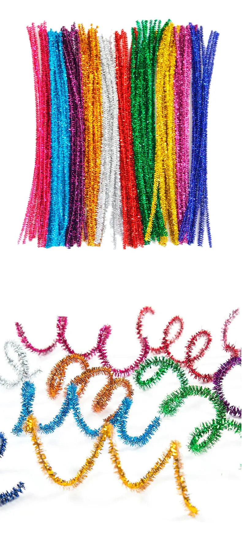 30/50/100pcs Glitter Chenille Stems Pipe Cleaners Plush Tinsel Stems Wired Sticks Kids Educational DIY Craft Supplies Toys Craft - petguardiansupplies