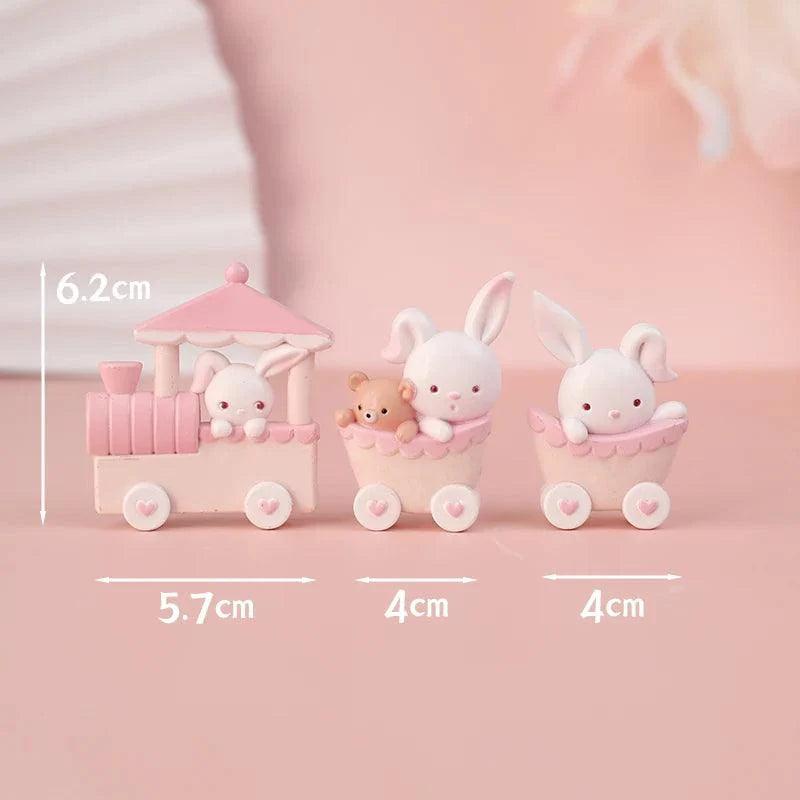 Pink Bunny Train Baby Decoration Happy Birthday Rabbit Moon Cake Topper for Children Kid Party Baking Supplies Lovely Gifts - petguardiansupplies