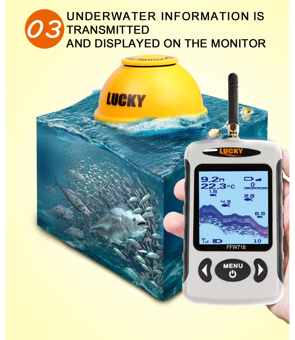 Lucky FFW718& FFW718LA Wireless Portable Fish Finder 45M/135FT Sonar Depth Sounder Alarm Ocean River Lake - petguardiansupplies