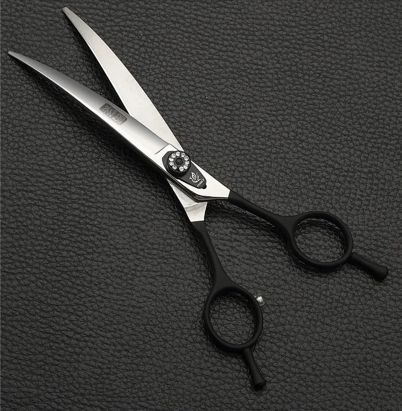 Fenice 7.0 7.5 8.0 Inch Professional Black Grooming Scissors Curved Shear for Teddy/Pomeranian Dogs Pet Grooming Tools JP 440C - petguardiansupplies