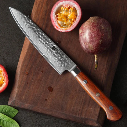 XINZUO 6'' Utility Knife vg10 Damascus Steel Kitchen Utility Knives for Vegetables Rosewood Handle Stainless Steel Paring Knife - petguardiansupplies