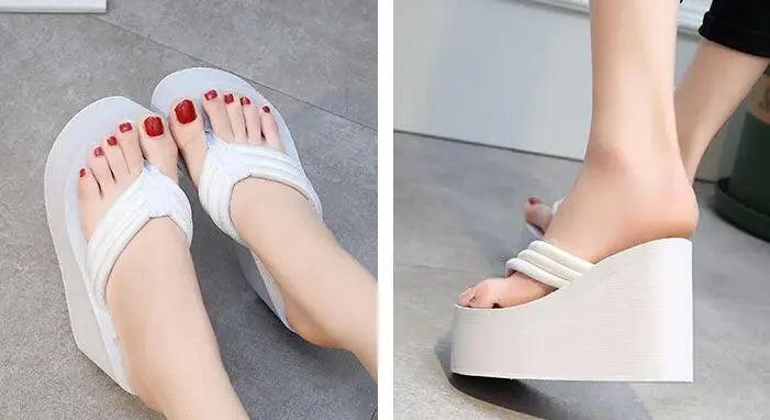 Women Fashion Summer Chunky Sole Wedges Heels Flip Flops Casual Shoes New Arrival Waterproof Taiwan Slippers Sexy Lady Sandals - petguardiansupplies