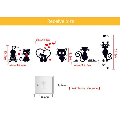 DIY Creative Black Cat Love Cartoon Removable Switch Stickers PVC Wall Sticker Vinyl Decals Home Decor Wallpaper Socket Paste - petguardiansupplies