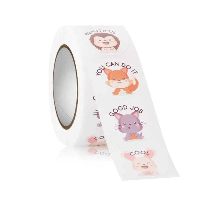 100-500 Pcs 1inch/2.5cm Animal Good Job Cool Stickers Roll for Envelope Praise Reward Student Work Label Stationery Seal Lable - petguardiansupplies