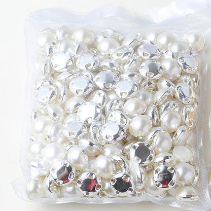 RESEN 6mm 8mm,10mm,12mm Sew On Pearls For Dresses With Claw Gold/Sliver Claw Rhinestones Round Pearl Button Sew On Stones - petguardiansupplies