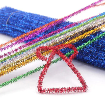 30/50/100pcs Glitter Chenille Stems Pipe Cleaners Plush Tinsel Stems Wired Sticks Kids Educational DIY Craft Supplies Toys Craft - petguardiansupplies