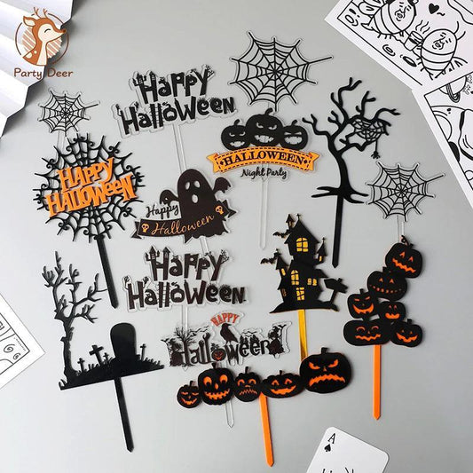 Happy Halloween Theme Acrylc Pumpkin Castle Cake Grimace Bat Witch Children Kids Cake Topper Insertion Supplies Decoration - petguardiansupplies