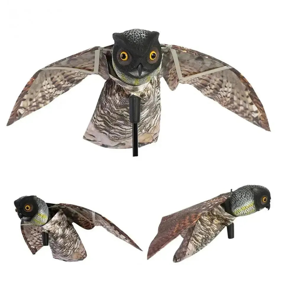 Fake Prowler Owl Bird Scarer with Moving Wing Garden Scarecrow Predator Decoy Pest Garden Yard Bird Repellent Outdoor Pest - petguardiansupplies