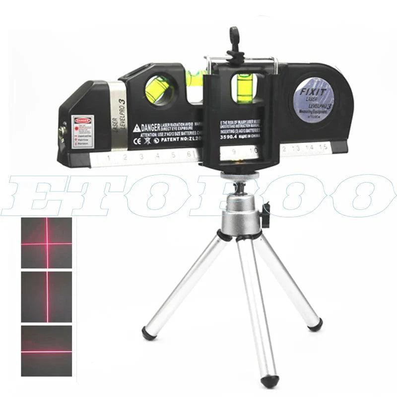 4 in 1 Accurate Multipurpose Laser Level Lever with Tripod Cross Projects Horizontal Vertical Laser Light Beam Measure Tape - petguardiansupplies