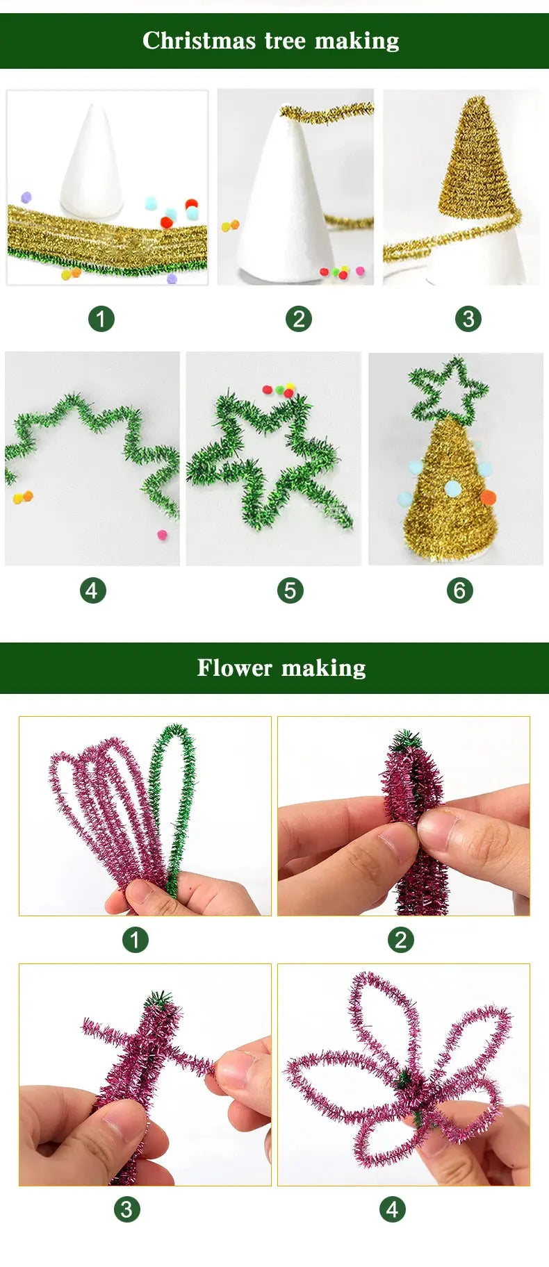 30/50/100pcs Glitter Chenille Stems Pipe Cleaners Plush Tinsel Stems Wired Sticks Kids Educational DIY Craft Supplies Toys Craft - petguardiansupplies