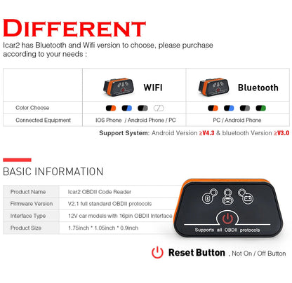 Vgate Icar2 Bluetooth-compatible/Wifi OBD2 Diagnostic Tool ELM327 OBD2 Scanner Mini ELM 327 WiFi for Android/IOS/PC Code Reader - petguardiansupplies