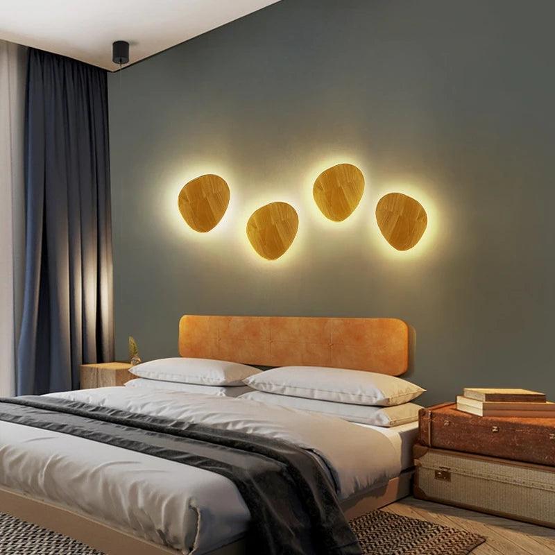 AC110-240V Wooden LED Wall Lamp Craft Round Oval Shape with Light Decorative Lamp Source Wall-mounted Indoor Lighting - petguardiansupplies