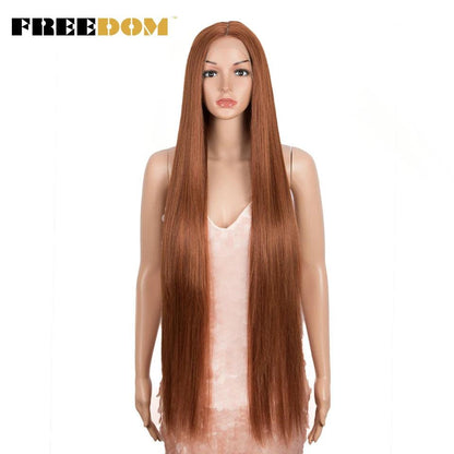 FREEDOM Synthetic Lace Front Wigs For Women Super Long 38Inch Ombre Blonde Highlight Ginger Straight Lace Wigs Cosplay Wigs - petguardiansupplies