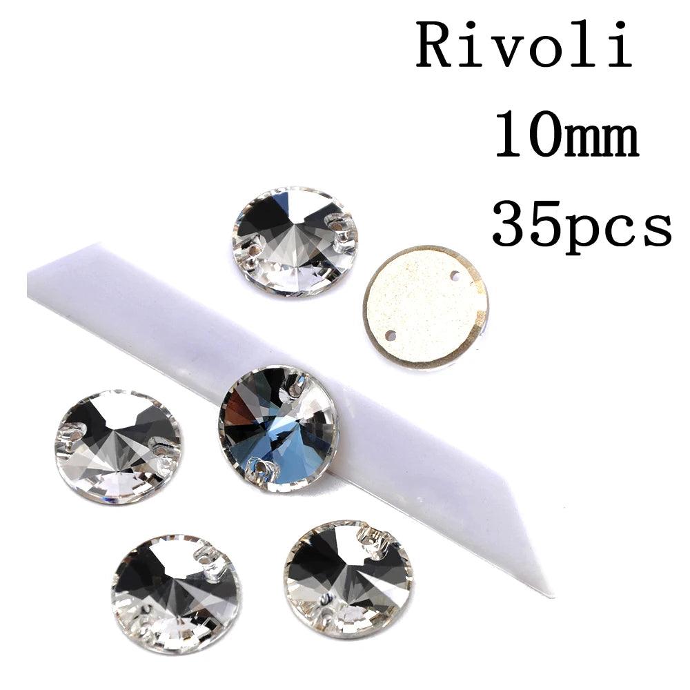 Rivoli Drop Sew On Crystal Clear Strass DIY 2 Holes Mirror Rhinestone Glass Sewing Stone Sew Textil Rhinestones For Garment - petguardiansupplies