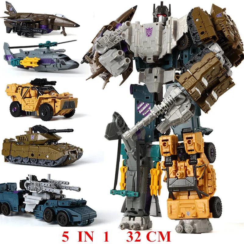 Haizhixing 5 IN 1 Transformation Robot Car Toys Anime Devastator Aircraft Tank Model KO Boys Truck Collection Kid Adult Gift - petguardiansupplies