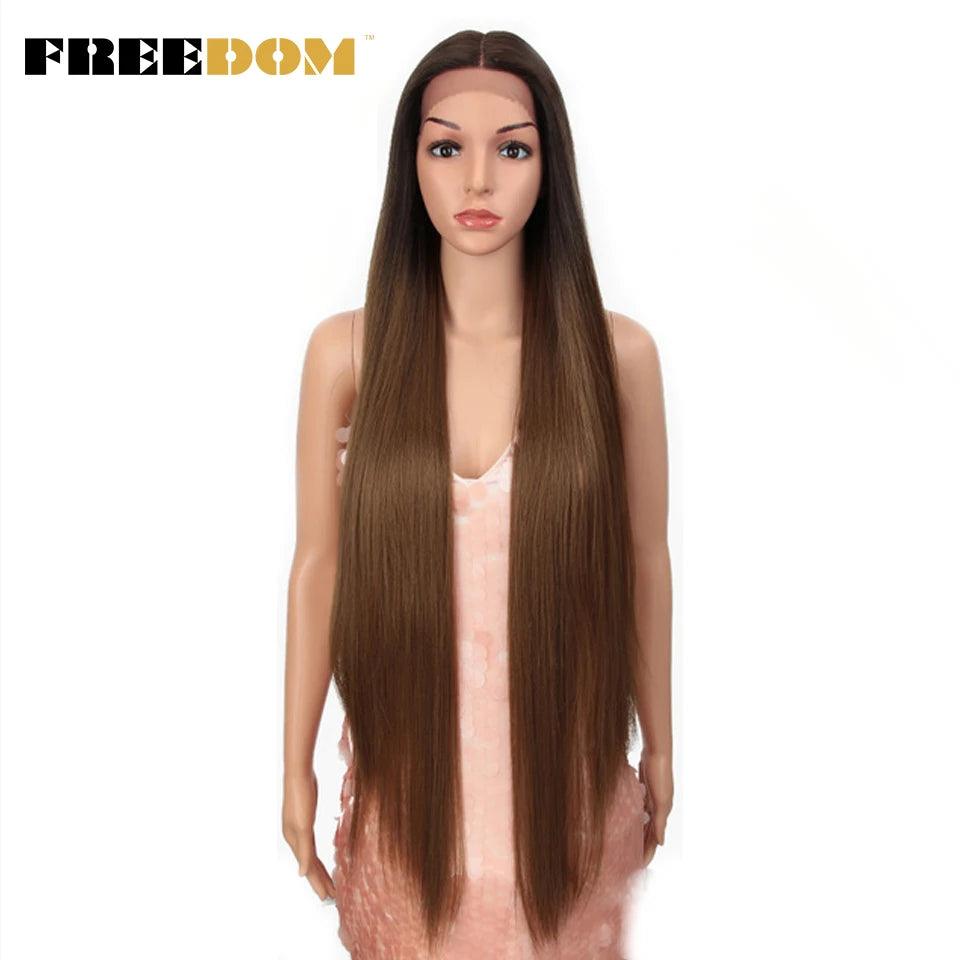 FREEDOM Synthetic Lace Front Wigs For Women Super Long 38Inch Ombre Blonde Highlight Ginger Straight Lace Wigs Cosplay Wigs - petguardiansupplies