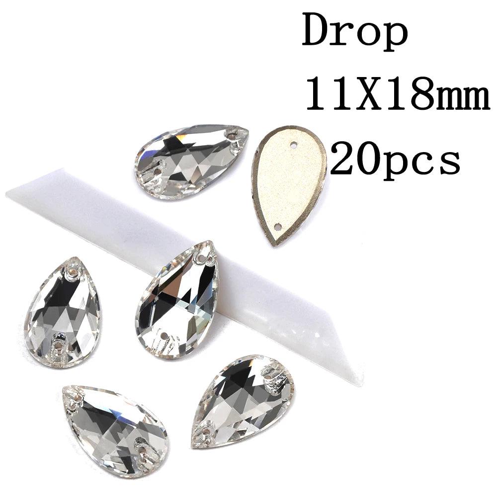 Rivoli Drop Sew On Crystal Clear Strass DIY 2 Holes Mirror Rhinestone Glass Sewing Stone Sew Textil Rhinestones For Garment - petguardiansupplies