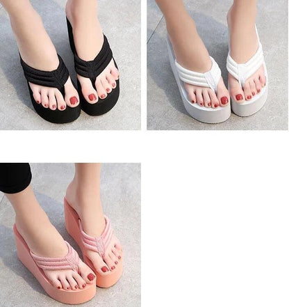 Women Fashion Summer Chunky Sole Wedges Heels Flip Flops Casual Shoes New Arrival Waterproof Taiwan Slippers Sexy Lady Sandals - petguardiansupplies