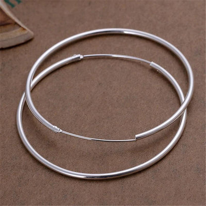 DOTEFFIL 925 Sterling Silver Smooth 35/50/60mm Big Circle Hoop Earrings For Women Wedding Engagement Party Jewelry - petguardiansupplies