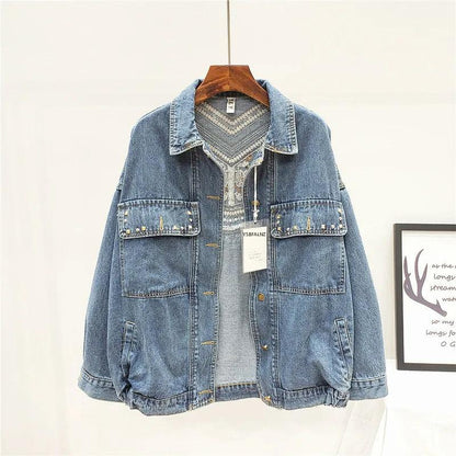 Denim Jacket Korean Floral Embroidery Suede Fringe Loose Chaquetas Mujer Coat Long Sleeve Outerwear Women Veste Femme - petguardiansupplies