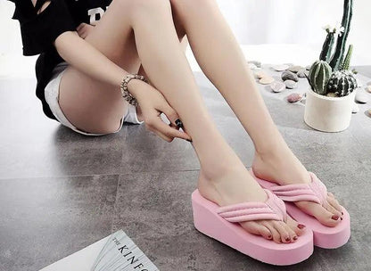 Women Fashion Summer Chunky Sole Wedges Heels Flip Flops Casual Shoes New Arrival Waterproof Taiwan Slippers Sexy Lady Sandals - petguardiansupplies