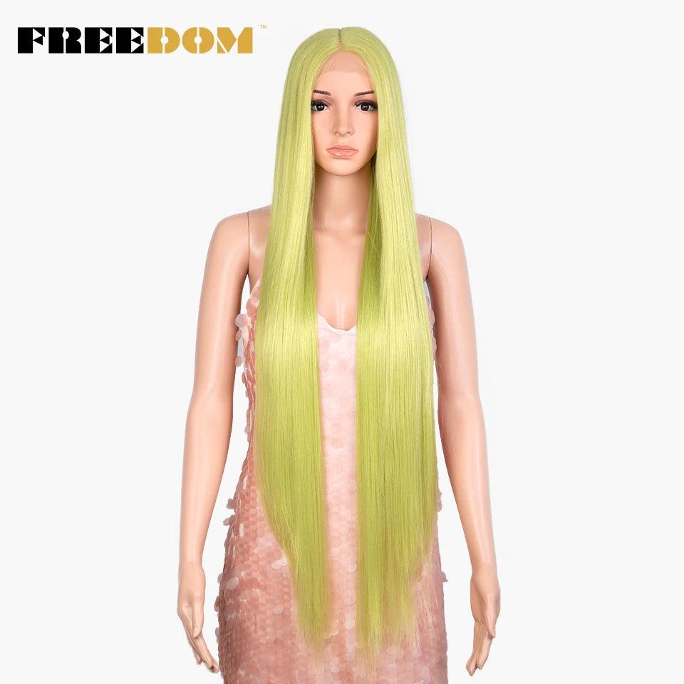 FREEDOM Synthetic Lace Front Wigs For Women Super Long 38Inch Ombre Blonde Highlight Ginger Straight Lace Wigs Cosplay Wigs - petguardiansupplies