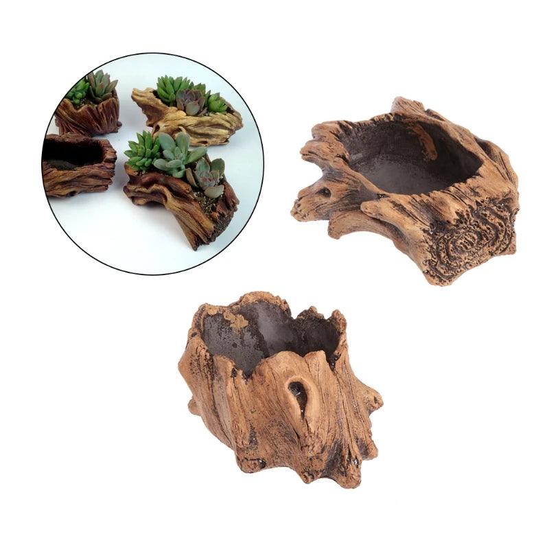 New Imitating Wood Flower Cement Planters for Succulents Flowerpots Bonsai Decor - petguardiansupplies