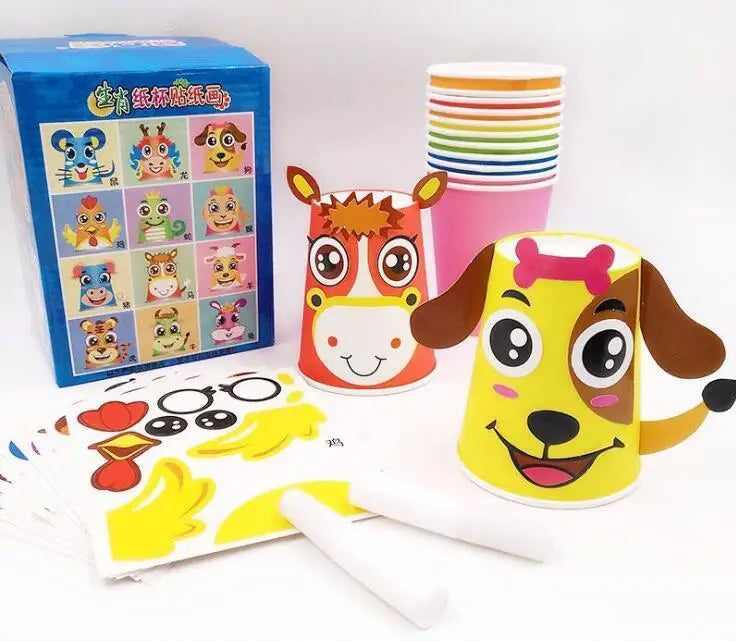 12pcs Children 3d Diy Handmade Paper Cups Sticker Material Kit Whole Set Kids Kindergarten School Art Craft Educational Toys Gyh - petguardiansupplies