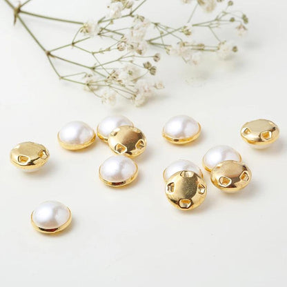 RESEN 6mm 8mm,10mm,12mm Sew On Pearls For Dresses With Claw Gold/Sliver Claw Rhinestones Round Pearl Button Sew On Stones - petguardiansupplies