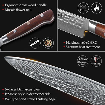 XINZUO 6'' Utility Knife vg10 Damascus Steel Kitchen Utility Knives for Vegetables Rosewood Handle Stainless Steel Paring Knife - petguardiansupplies