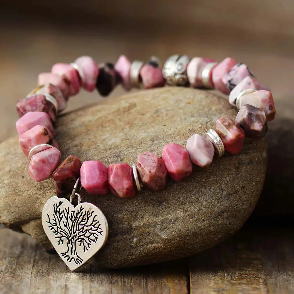 Tree of Life Rhodonite Stretch Bracelet-0