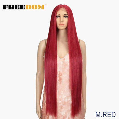 FREEDOM Synthetic Lace Front Wigs For Women Super Long 38Inch Ombre Blonde Highlight Ginger Straight Lace Wigs Cosplay Wigs - petguardiansupplies