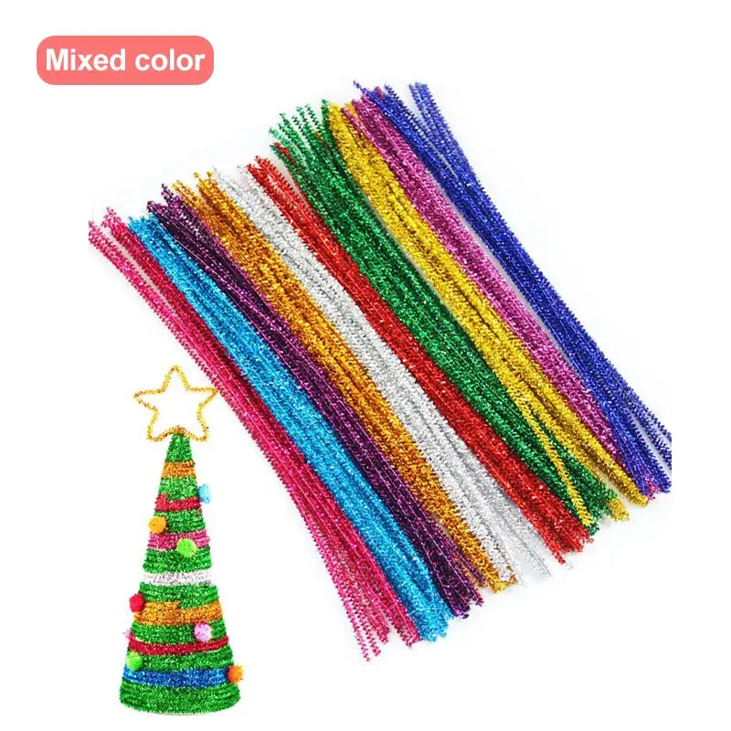 30/50/100pcs Glitter Chenille Stems Pipe Cleaners Plush Tinsel Stems Wired Sticks Kids Educational DIY Craft Supplies Toys Craft - petguardiansupplies