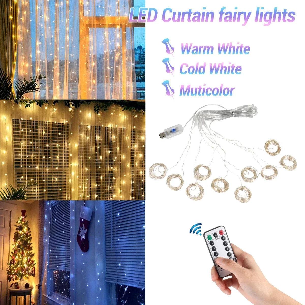 Christmas Lights Curtain Garland Merry Christmas Decorations For Home Christmas Ornaments Xmas Gifts Navidad 2024 New Year Decor - petguardiansupplies