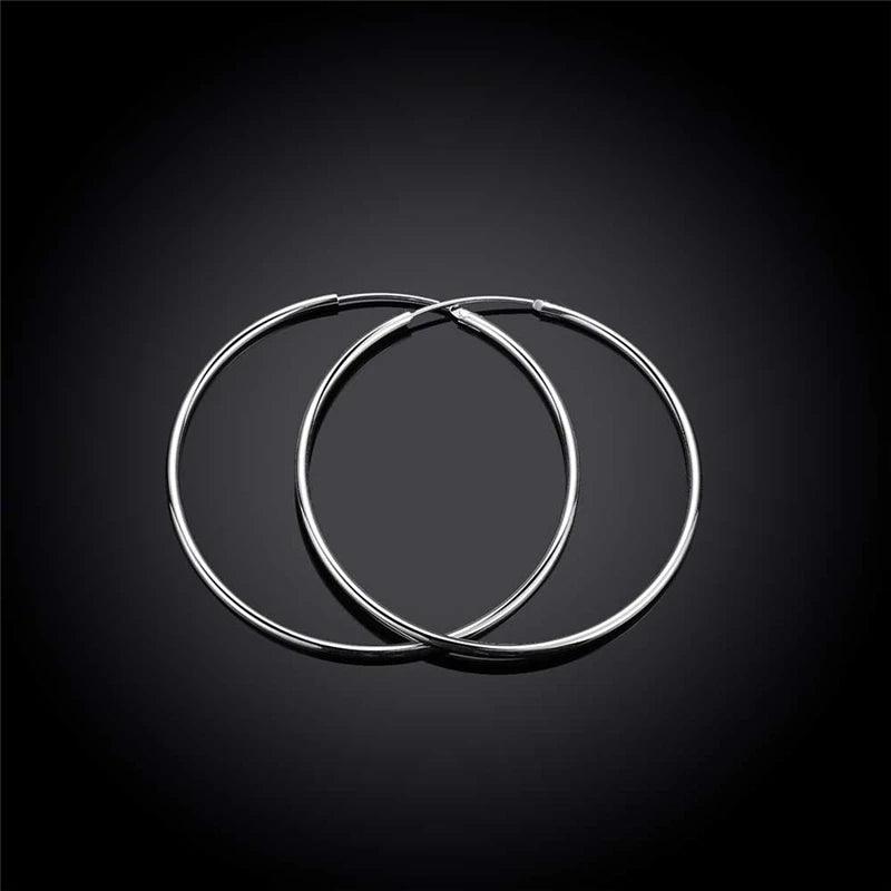 DOTEFFIL 925 Sterling Silver Smooth 35/50/60mm Big Circle Hoop Earrings For Women Wedding Engagement Party Jewelry - petguardiansupplies