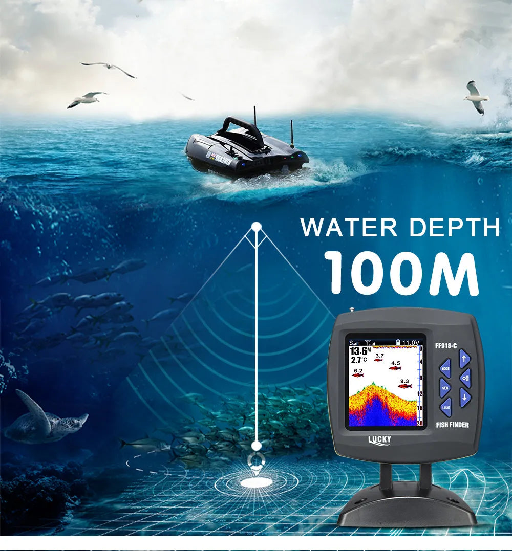 Lucky FF918 Wireless Remote Control Boat Fish Finder 300m/980ft wireless operating range echo sounder - petguardiansupplies