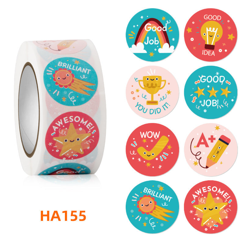 100-500 Pcs 1inch/2.5cm Animal Good Job Cool Stickers Roll for Envelope Praise Reward Student Work Label Stationery Seal Lable - petguardiansupplies