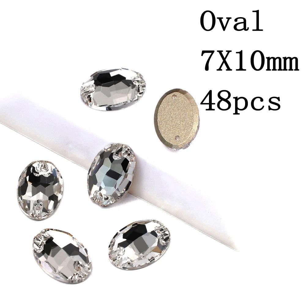 Rivoli Drop Sew On Crystal Clear Strass DIY 2 Holes Mirror Rhinestone Glass Sewing Stone Sew Textil Rhinestones For Garment - petguardiansupplies