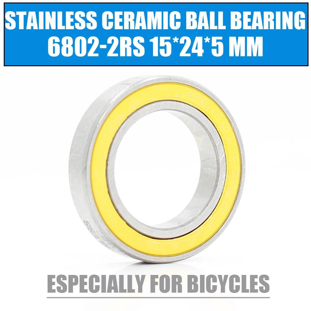 6802-2RS Stainless Bearing 15*24*5 mm ( 1 PC ) ABEC-3 6802 RS Bicycle Hub Front Rear Hubs Wheel 15 24 5 Ceramic Balls Bearings - petguardiansupplies