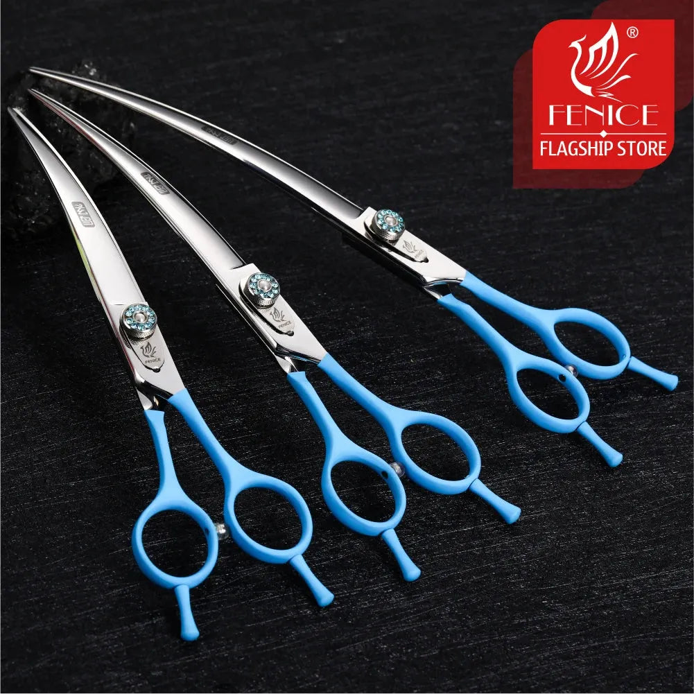 Fenice 7.0 7.5 8.0 Inch Professional Black Grooming Scissors Curved Shear for Teddy/Pomeranian Dogs Pet Grooming Tools JP 440C - petguardiansupplies