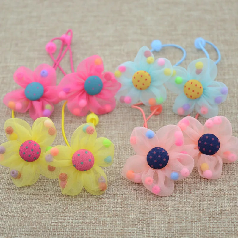 2PCS/Lot New Fashion Candy Color Scrunchy Headband Girls Bow Flower Rabbit Hair Accessories Flower Hair Bands Rubber Gum Ornamen - petguardiansupplies