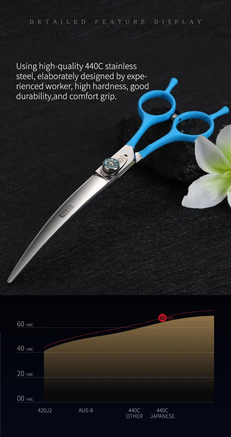 Fenice 7.0 7.5 8.0 Inch Professional Black Grooming Scissors Curved Shear for Teddy/Pomeranian Dogs Pet Grooming Tools JP 440C - petguardiansupplies