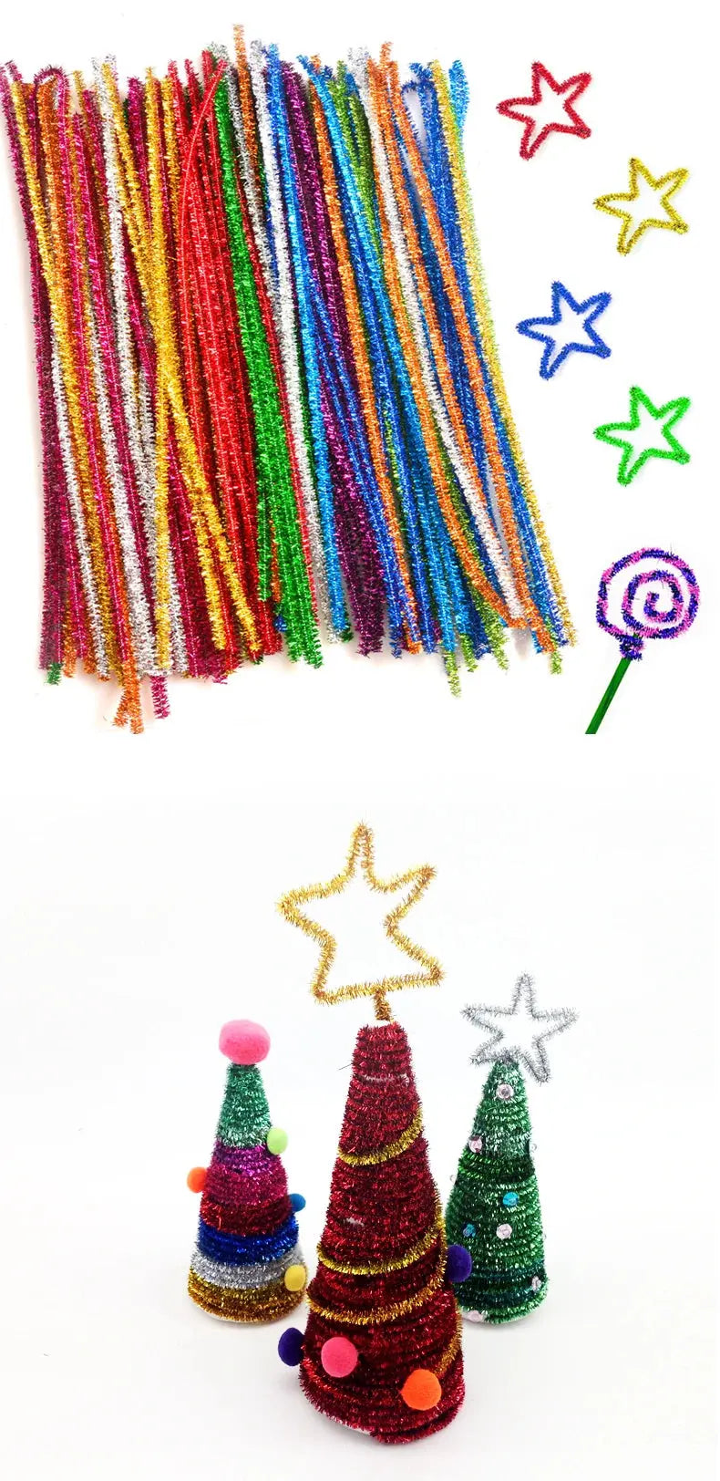 30/50/100pcs Glitter Chenille Stems Pipe Cleaners Plush Tinsel Stems Wired Sticks Kids Educational DIY Craft Supplies Toys Craft - petguardiansupplies