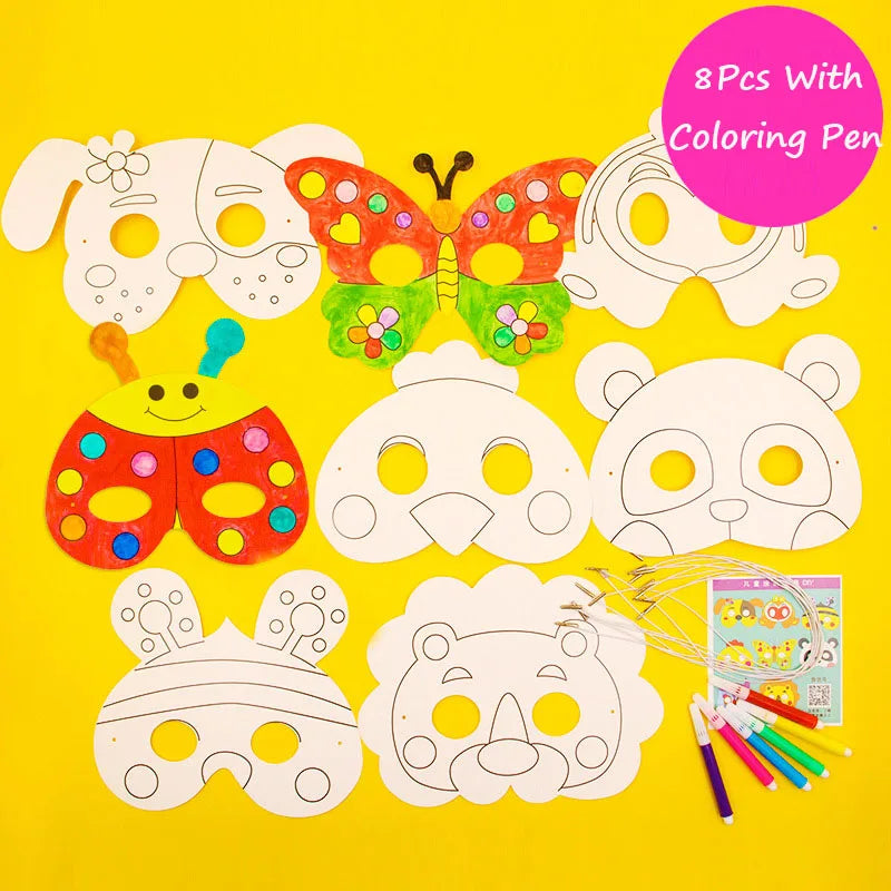 8Pcs/lot DIY Animal Painting Mask Toys For Girls Boys Cartoon Graffiti Handmade Art Crafts Toy Kindergarten Drawing Kids Gifts - petguardiansupplies