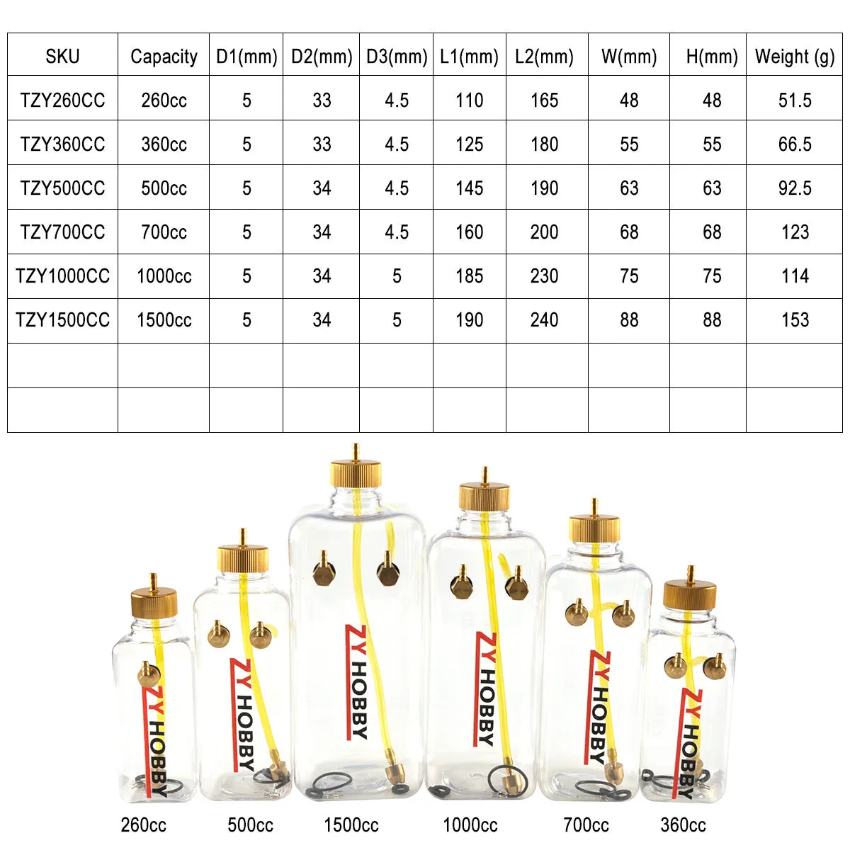 Model Airplane Fuel Tank RC Aircraft Gasoline/Petrol Nitro Transparent Tanks 260ML 360ML 500ML 700ML 1000ML 1500ML Fuel Bottles - petguardiansupplies