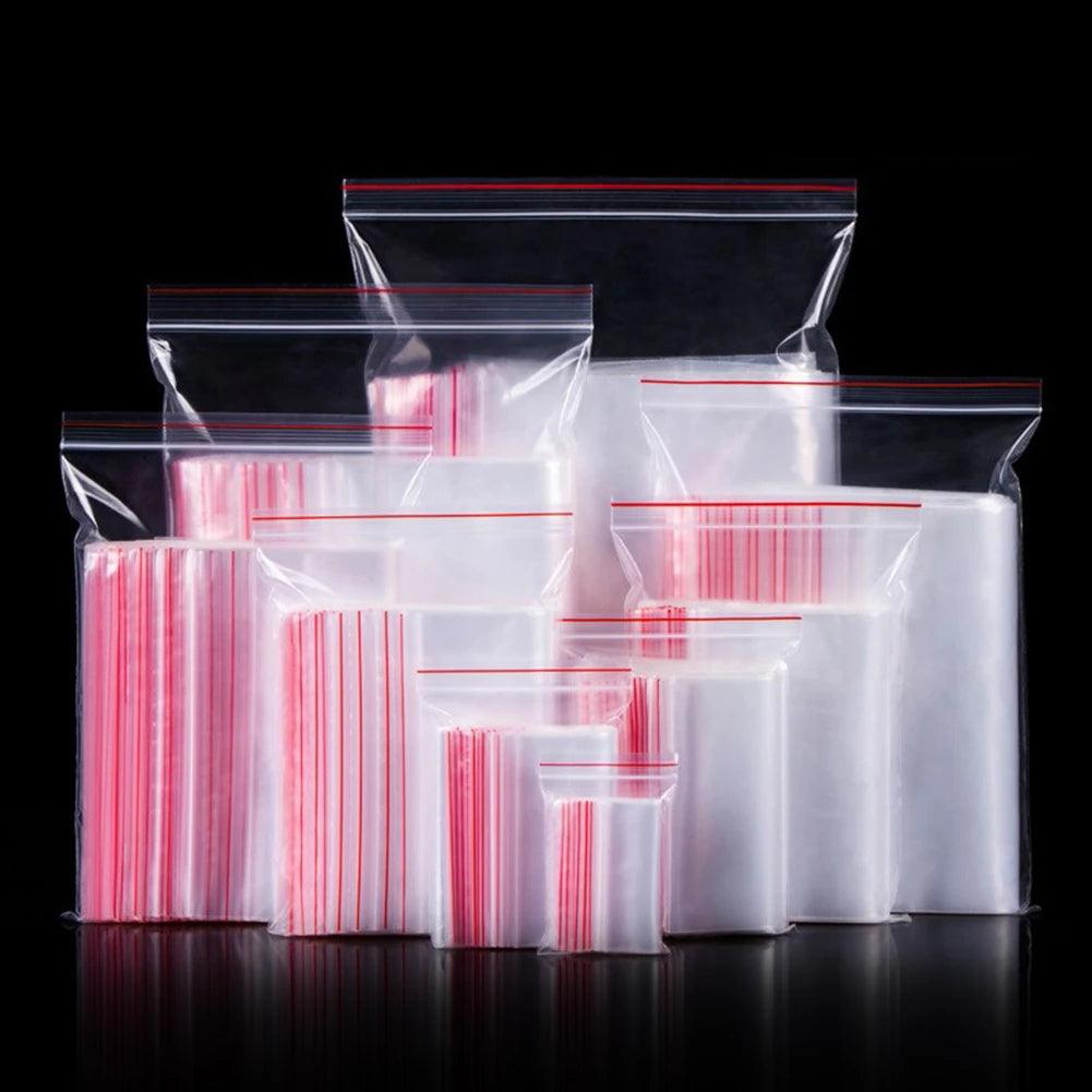 100PCS Plastic Bags Jewelry Zip Zipped Lock Reclosable Poly Clear Packaging Bags Different Size - petguardiansupplies