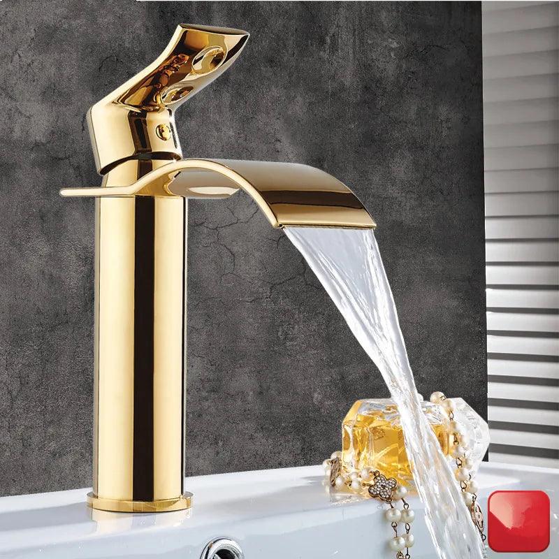 Basin Faucet Gold and white Waterfall Faucet Brass Bathroom Faucet Bathroom Basin Faucet Mixer Tap Hot and Cold Sink faucet - petguardiansupplies