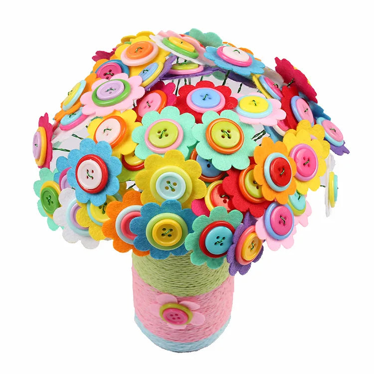 Flower Craft Kit Bouquet with Buttons and Felt Flowers Vase Art Toy Craft Project Children Kid DIY Activity Toys Boys Girls Gift - petguardiansupplies